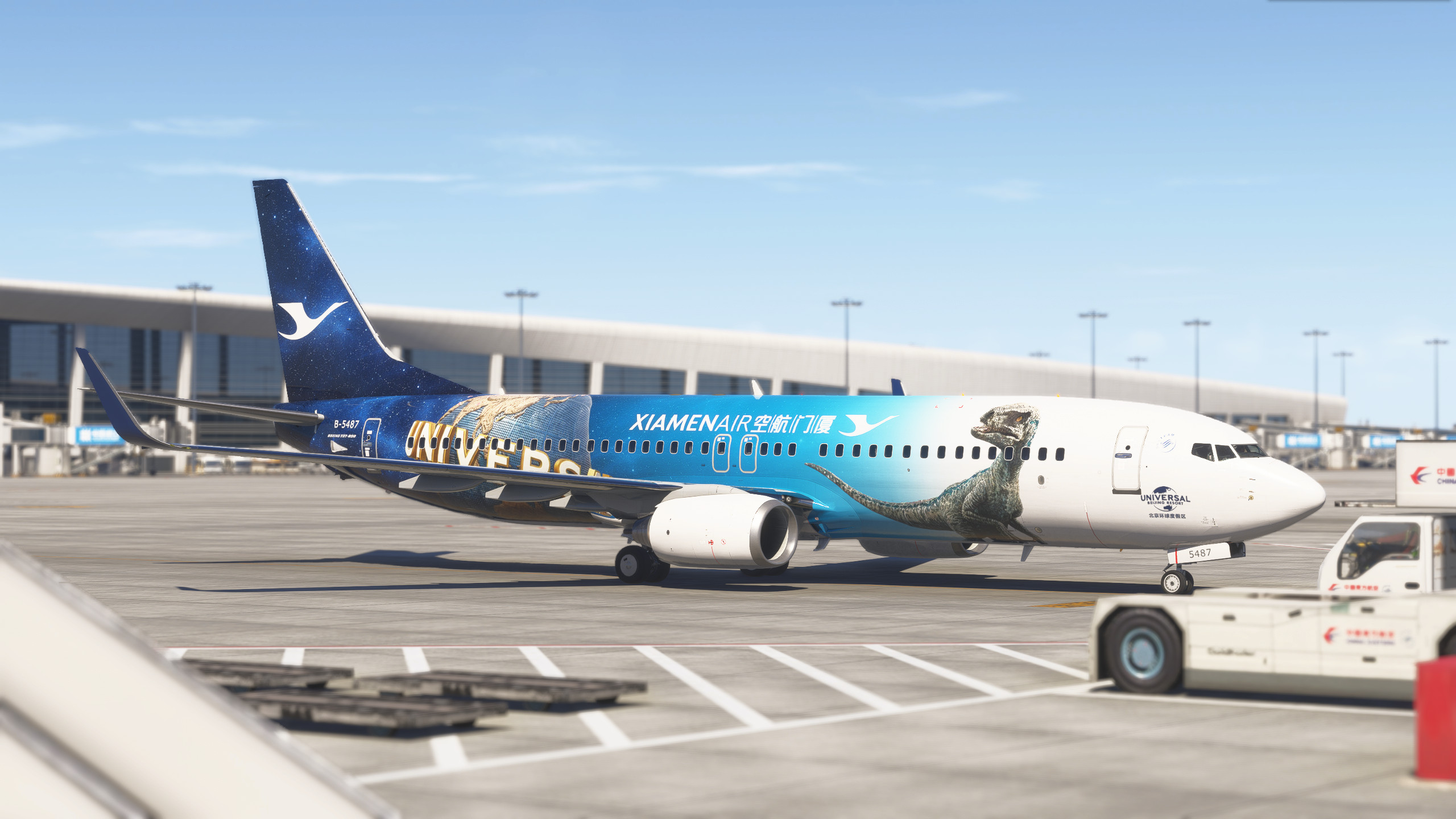 PMDG 738 Xiamen Air Universal Beijing Resort Jurassic World livery