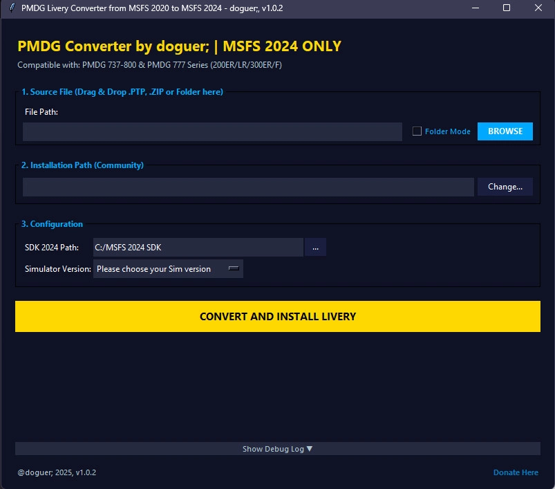 PTP and ZIP Converter / Installer for PMDG 737 and 777 liveries from MSFS 2020 to MSFS 2024 - Image 1
