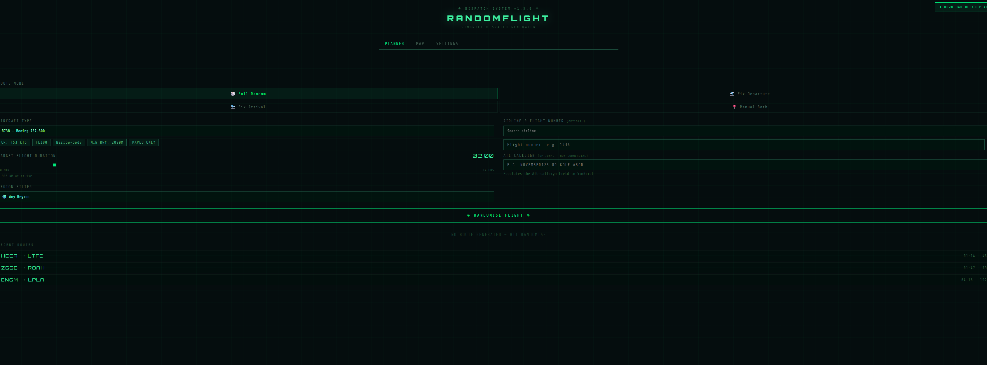 Random Flight Simbrief Dispatcher
